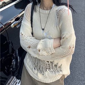 Distressed Crochet Knit Sweater